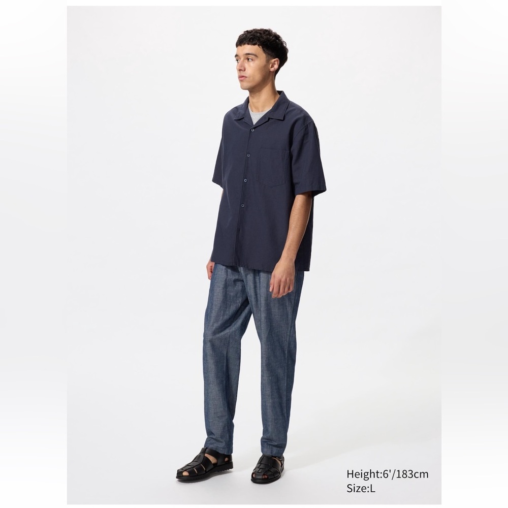 Uniqlo Linen Blend Relaxed Straight Leg Pants 58 Blue Size Large